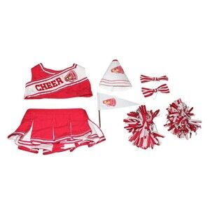 Build A Bear Workshop Red & White Cheerleading Outfit with Accessories